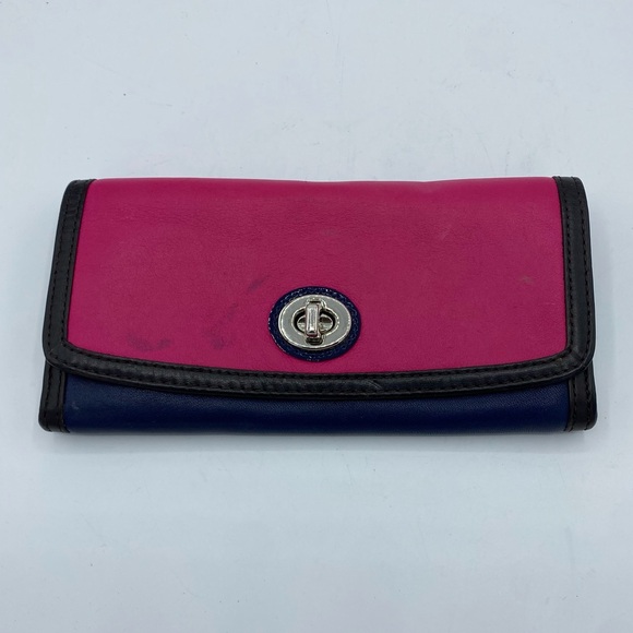 coach continental‎ legacy colorblock Leather Accordion Wallet - Picture 1 of 6